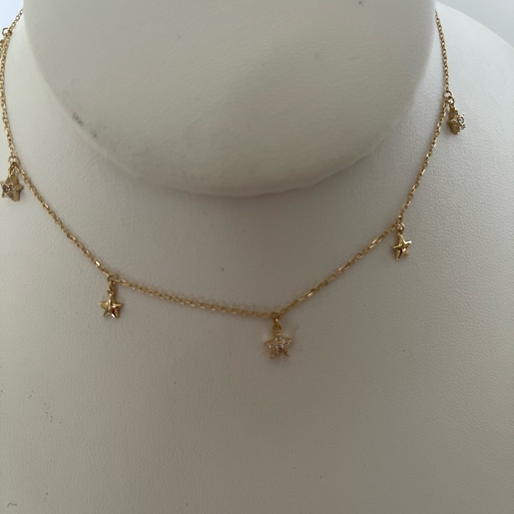 14k yellow gold multi star necklace